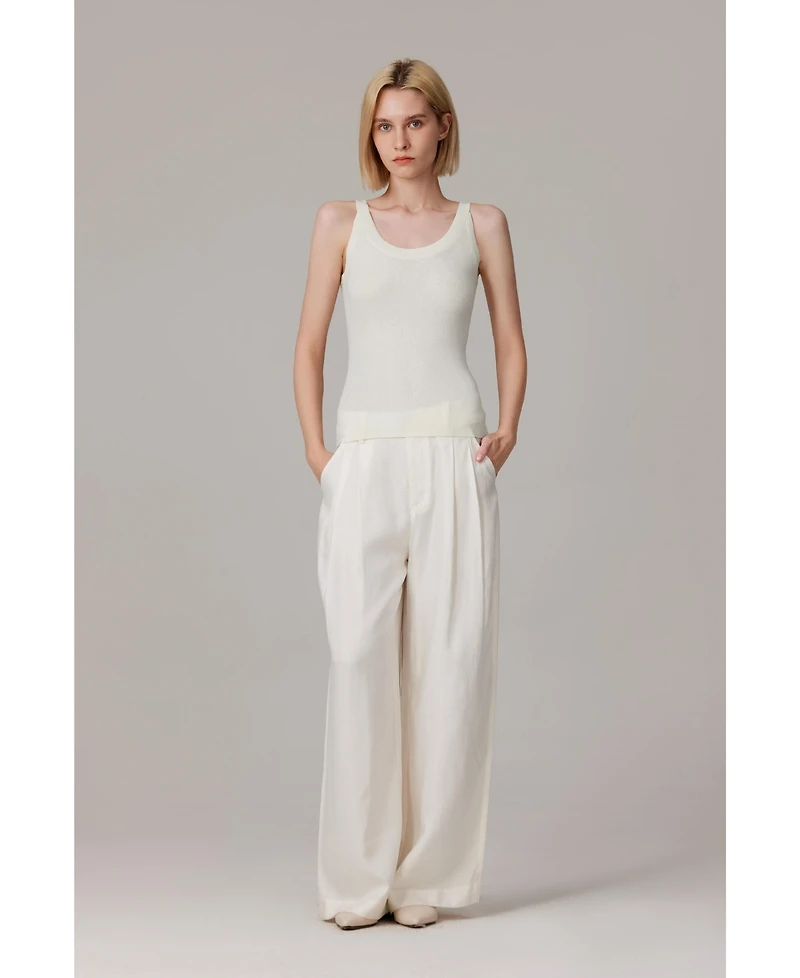 Jennie Liu Women's Scoop Neck Tank Top | 75% Merino Wool 25% Silk Ultra-Soft Layering Essential Natrual Moisture Wicking Sweater