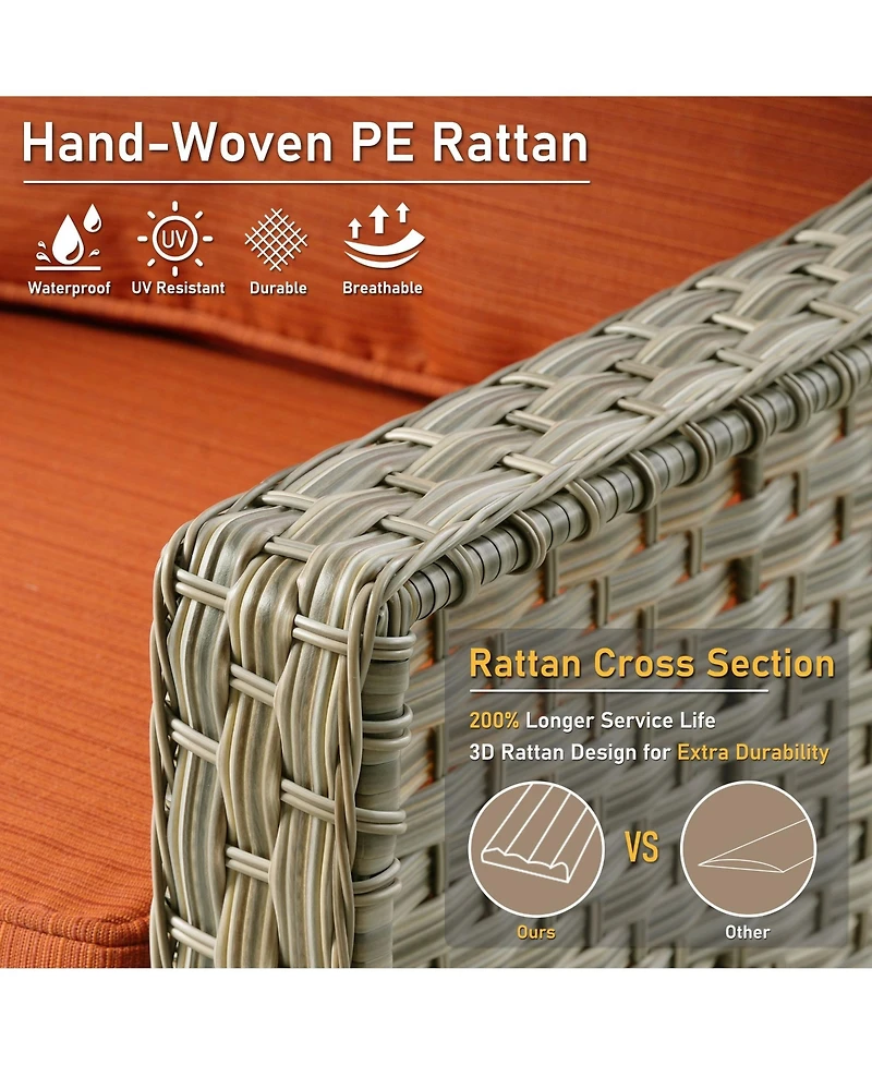 Xizzi 5 Piece Outdoor Rattan Patio Furniture Set with 3 Seat Sofa,Swivel Rocking Chairs,Solar Coffee Table,Wicker Sofa for Backyard and Porch