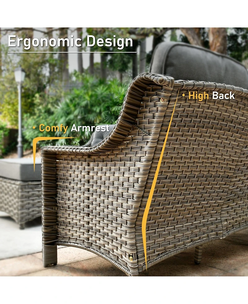 Xizzi 5 Piece Outdoor Rattan Patio Furniture Set with 3 Seat Sofa,Swivel Rocking Chairs,Solar Coffee Table,Wicker Sofa for Backyard and Porch