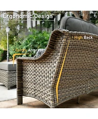 Xizzi 5 Piece Outdoor Rattan Patio Furniture Set with 3 Seat Sofa,Swivel Rocking Chairs,Solar Coffee Table,Wicker Sofa for Backyard and Porch