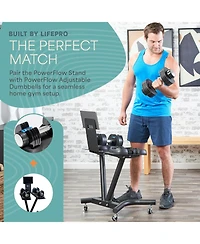 LifePro Adjustable Dumbbell Stand Rack – Compatible with PowerFlow Plus, PowerUp Plus & More – Phone Holder & Caster Wheels for Home Gym