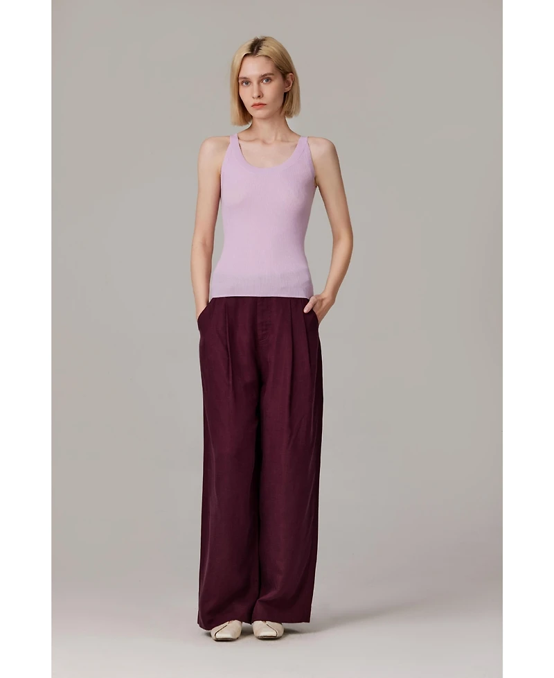 Jennie Liu Women's Scoop Neck Tank Top | 75% Merino Wool 25% Silk Ultra-Soft Layering Essential Natrual Moisture Wicking Sweater