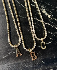 Adornia Gold Crystal Initial Charm Tennis Necklace
