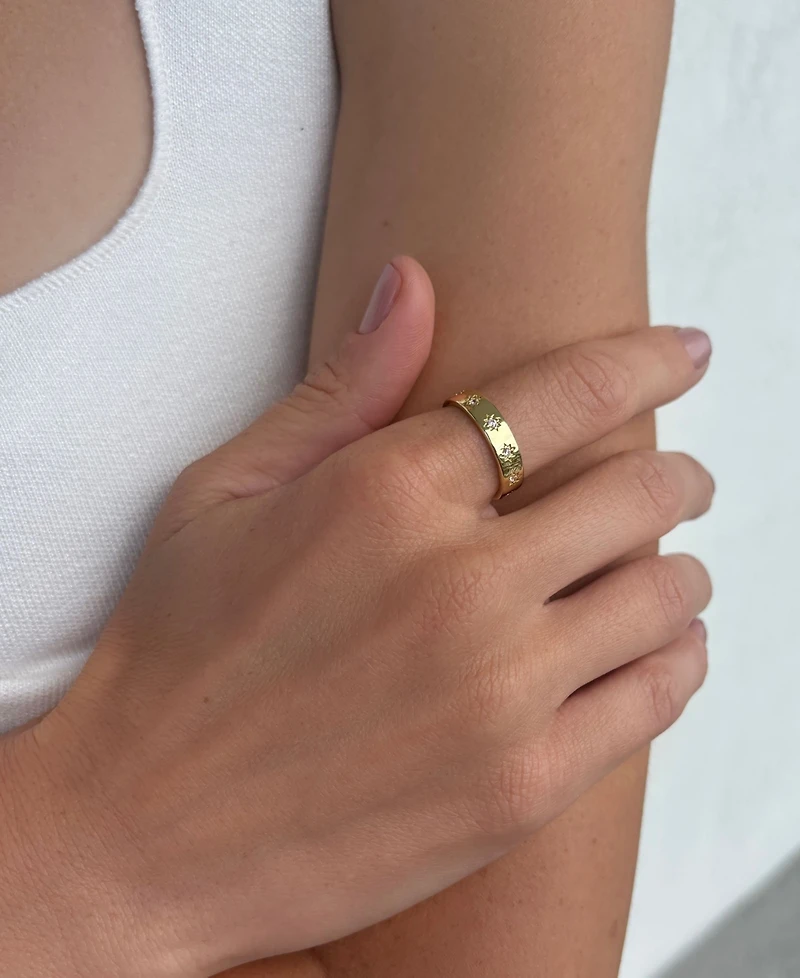 Adornia Gold Cubic Zirconia Stars Band Ring