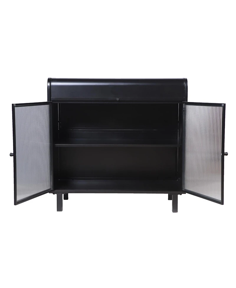 Streamdale Furniture Modern Black Sideboard Buffet with Glass Doors