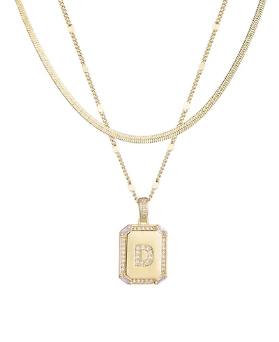 Adornia Gold Pave Tag Pendant and Herringbone Chain Initial Necklace Set