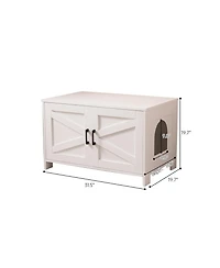 Streamdale Furniture Cat Litter Box Enclosure with Barn Door - White