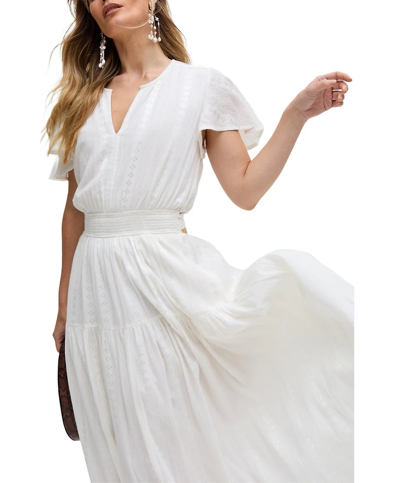 Raffya Women's Candice Flutter Sleeve Jacquard Maxi Dress