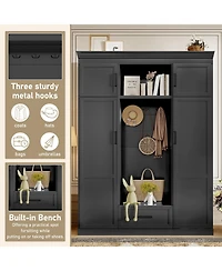 Streamdale Furniture Hall Tree with Bench 3 Hooks Cabinet Drawer & Shelves