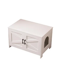 Streamdale Furniture Cat Litter Box Enclosure with Barn Door - White