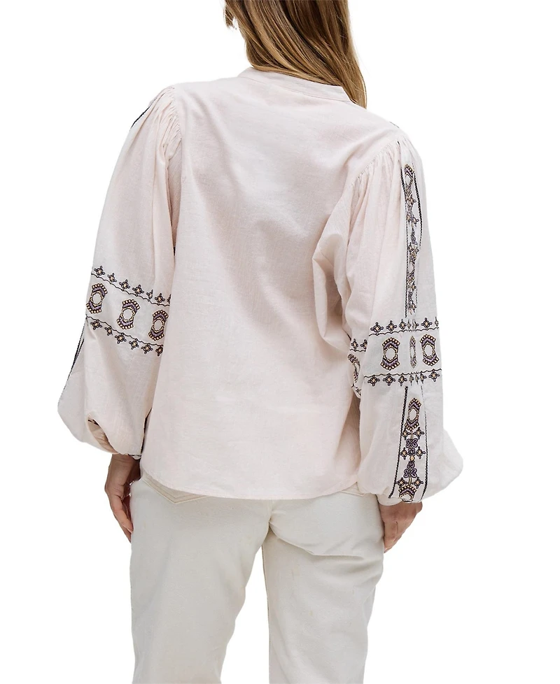 Raffya Women's Demi Embroidered Ballon Sleeve Shirt