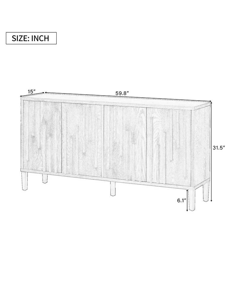 Streamdale Furniture 59.8" 4-Door Sideboard - Farmhouse Buffet/Tv Stand