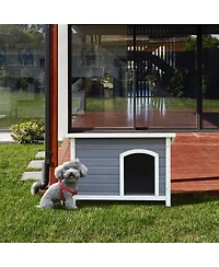 Streamdale Furniture Small Wooden Outdoor Dog House Waterproof Roof Elevated Floor Grey