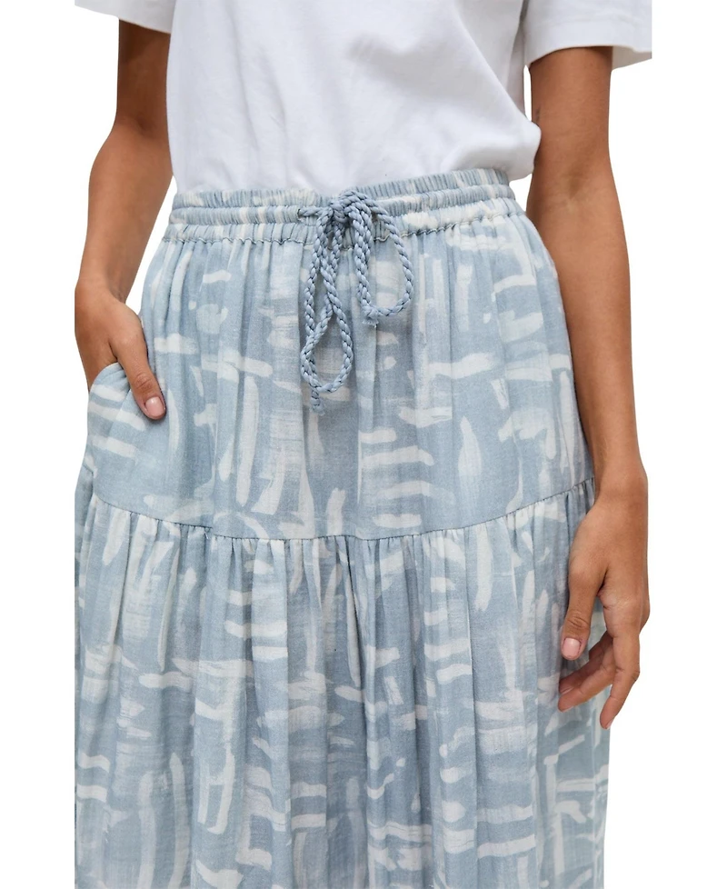 Raffya Women's Bonnie Shirred Waist Warhol Print Midi Skirt