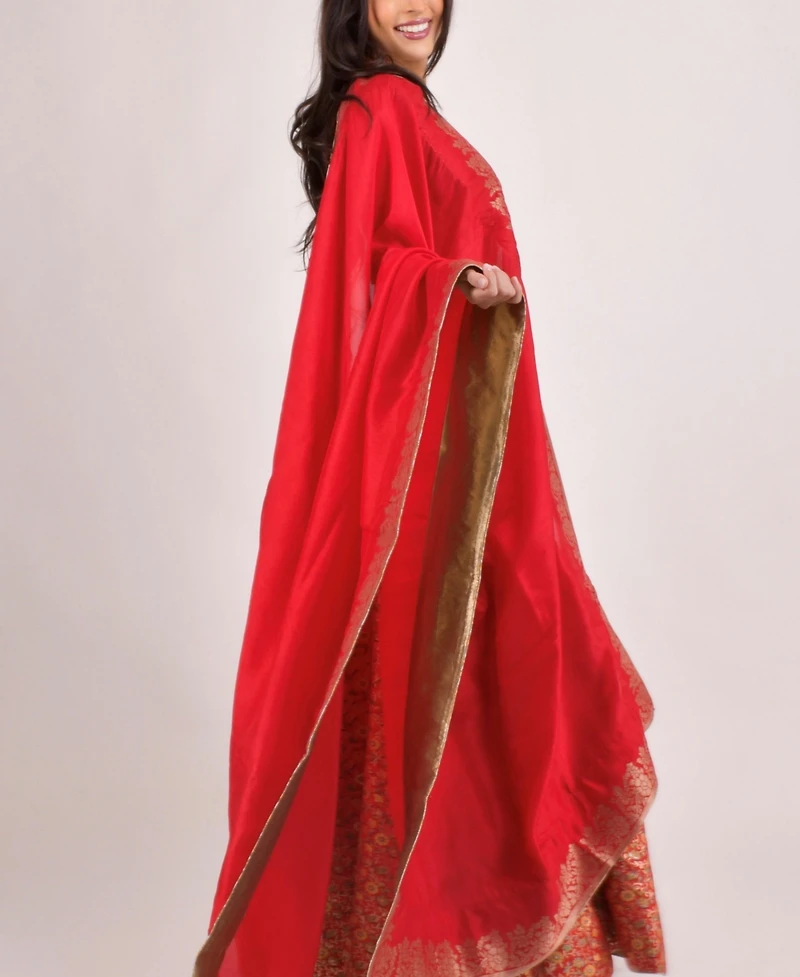 Raas Women's Red Banarasi Jacquard Lehenga Choli