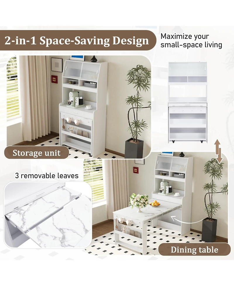 Streamdale Furniture Compact Buffet Hutch Foldable Table Storage