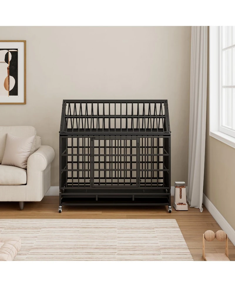Streamdale Furniture Heavy Duty Folding Dog Crate with Wheels & Tray