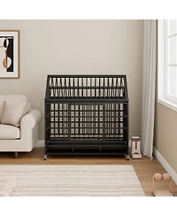 Streamdale Furniture Heavy Duty Folding Dog Crate with Wheels & Tray