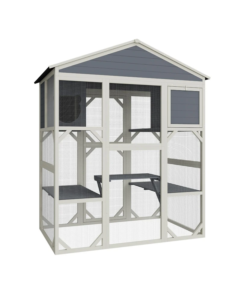 Streamdale Furniture Gray Wooden Catio Outdoor Cat House