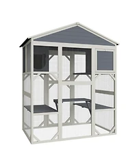 Streamdale Furniture Gray Wooden Catio Outdoor Cat House
