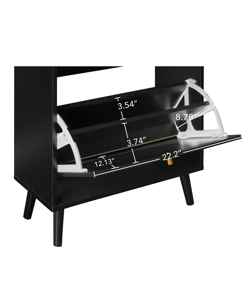 Boyel Living Freestanding Modern Shoe Storage Cabinet 3 Metal Rattan Door Shoe Rack Shoe Cabinet with 3 Flip Drawers for Entryway Living Room, Black