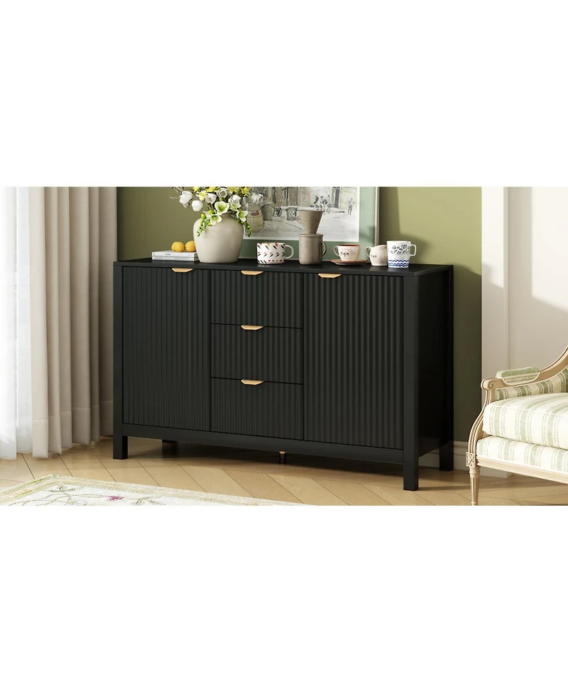 Streamdale Furniture Wave Design Sideboard - Adjustable Shelves Drawers Soft-Close Doors