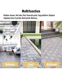 Streamdale Furniture Interlocking Deck Tiles Light Gray Acacia 12"x12" (30 Pcs)