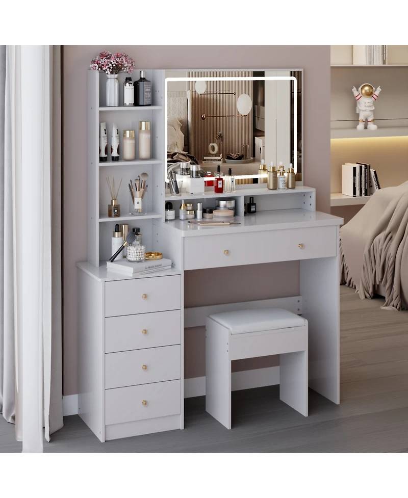 Streamdale Furniture 41" Led Mirror Vanity Table with Stool