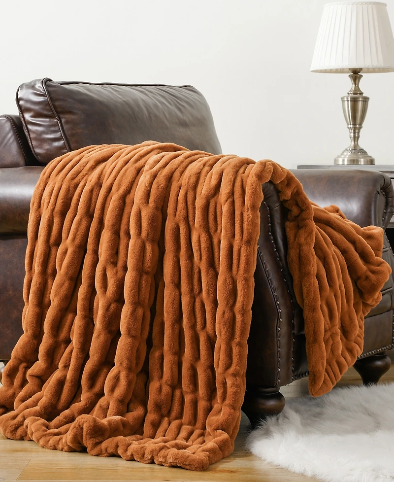 Battilo Luxurious Reversible Rabbit Faux Fur Throw, 50" x 60"