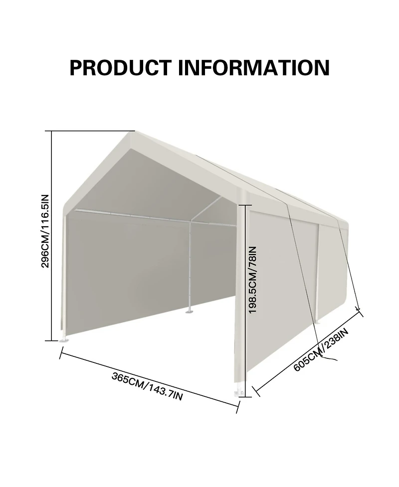 Streamdale Furniture 12x20 Heavy Duty Portable Carport - White