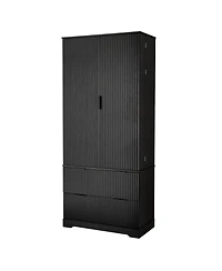Streamdale Furniture 72" Fluted Pantry Cabinet with Drawers & Spice Rack - Black