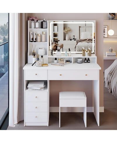 Streamdale Furniture 41" Led Vanity Table with Stool & Large Storage