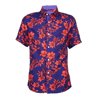 Elie Balleh Little Boys Navy Floral Short Sleeve Button Down Shirt