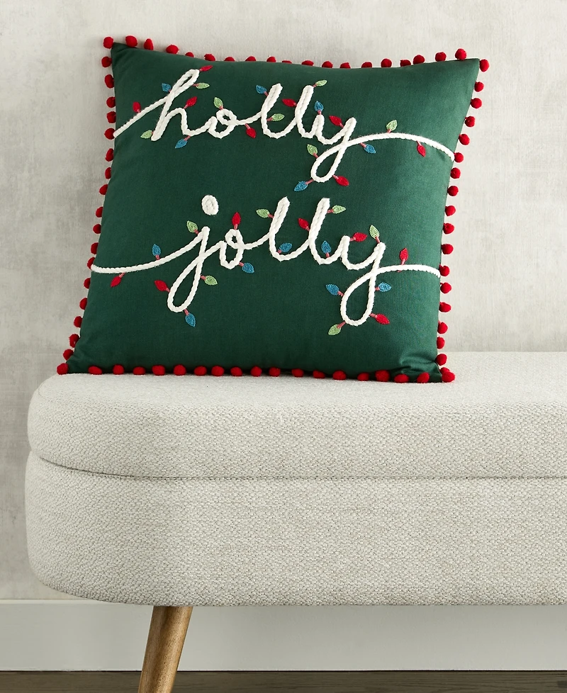 Holiday Lane Holly Jolly Decorative Pillow, 18" x 18", Exclusively for Macy's