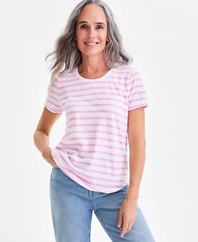 Style & Co Women's Striped Crewneck Short-Sleeve T-Shirt, Macy's Exclusive
