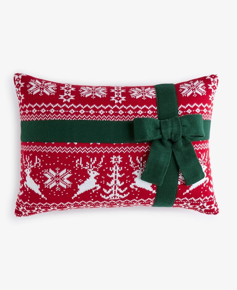 Holiday Lane Knit Present Decorative Pillow, 14" x 20", Exclusively for Macy's