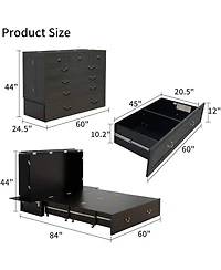 Murphy Bed Cabinet with Drawer Includes Storage Cabinet, Murphy Bed Twin Suit for Home Office or Small Room, Murphy Bed Black Twin