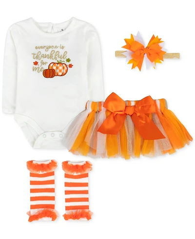 Baby Essentials Girls Everyone Is Thankful For Me Bodysuit, Headband, Mesh Tutu & Legwarmers, 4 Piece Set