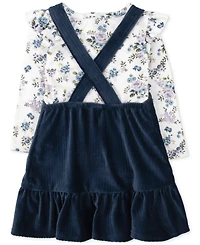Baby Essentials Girls Velour Rib Knit Jumper, Floral-Print Shirt & Footed Tights, 3 Piece Set
