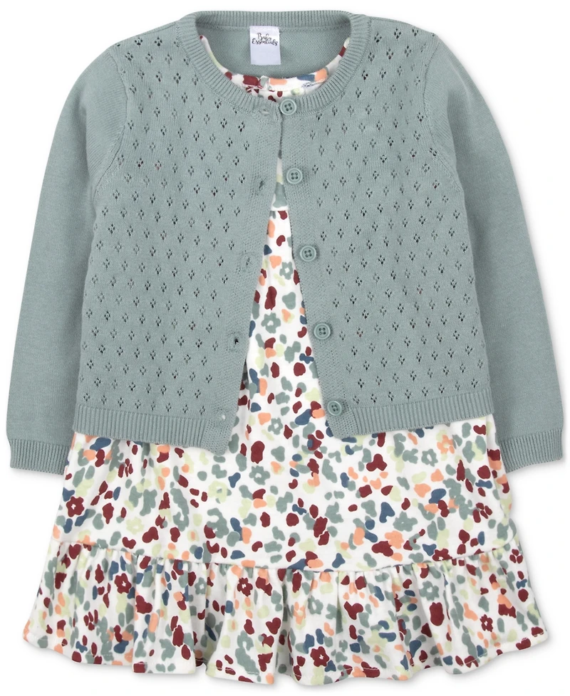 Baby Essentials Girls Cardigan, Dress & Footed Tights, 3 Piece Set