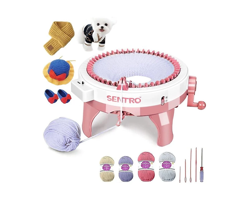 Sentro 48-Needle Pink Knitting Machine | 1-Touch Knitting for Scarves, Hats & Sweaters | Beginner & Diy Friendly | Includes Tutorial & Tools