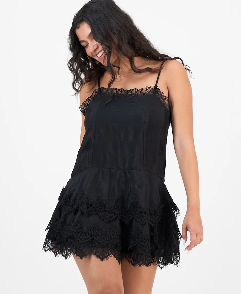 And Now This Women's Square-Neck Lace-Tiered Mini Dress, Macy's Exclusive