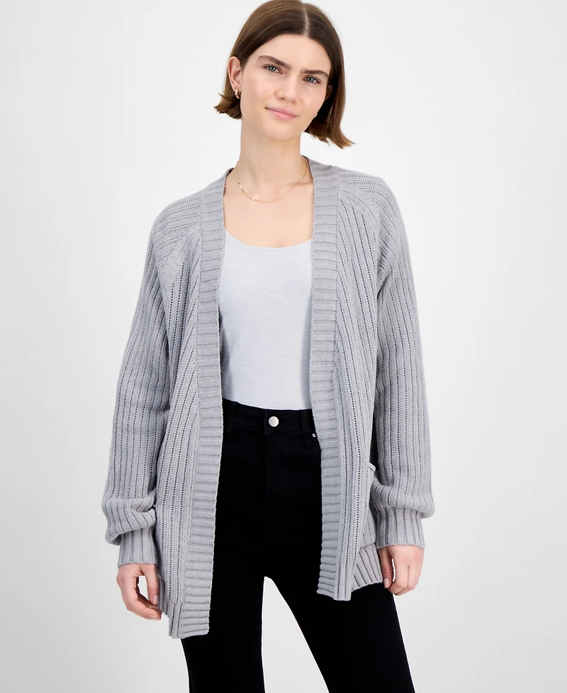 Hippie Rose Juniors' Open-Front Pointelle-Knit Cardigan