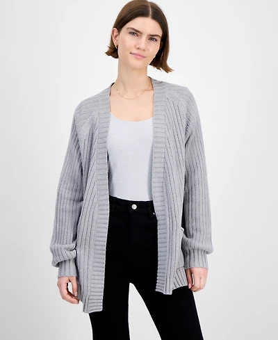 Hippie Rose Juniors' Open-Front Pointelle-Knit Cardigan