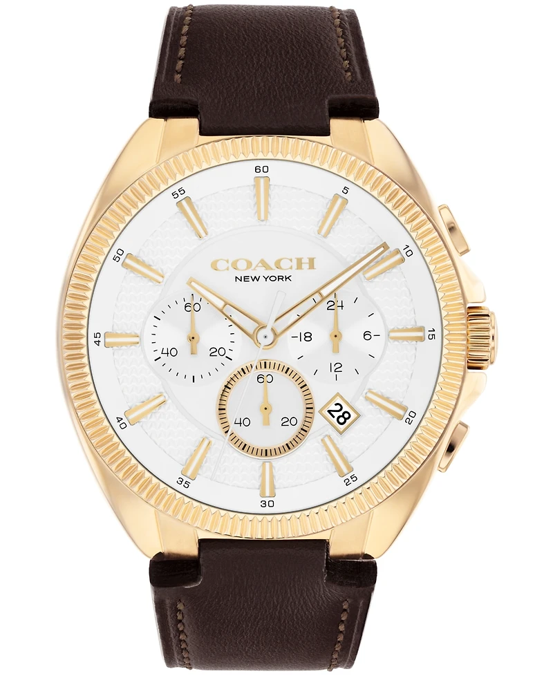 Coach Men's Jackson Dark Brown Leather Calfskin Strap Watch, 44.1mm