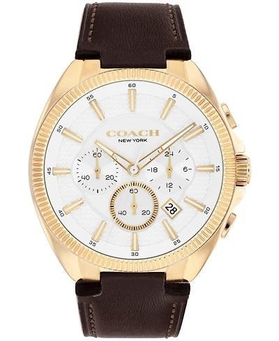 Coach Men's Jackson Dark Brown Leather Calfskin Strap Watch, 44.1mm
