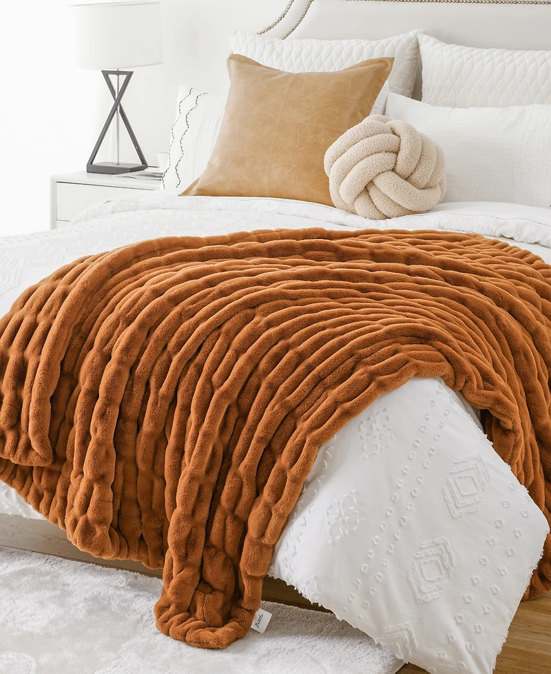 Battilo Luxurious Reversible Rabbit Faux Fur Throw, 60" x 80"