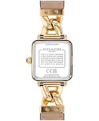 Coach Women's Cass Gold Tone Stainless Steel and Dark Green Leather Calfskin Strap Watch, 22mm