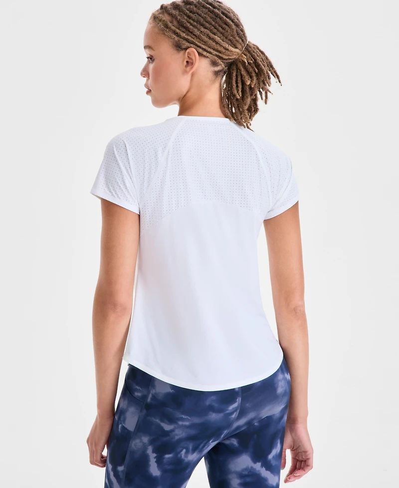 Id Ideology Women's Relaxed Crewneck Perforated T-Shirt, Macy's Exclusive