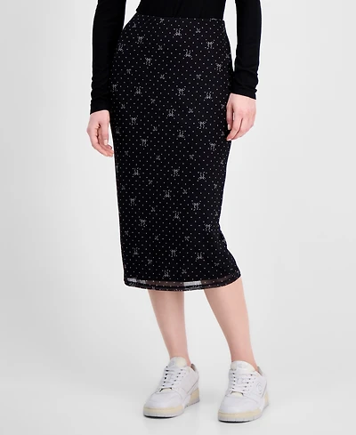 Tinseltown Juniors' Printed-Mesh Midi Skirt